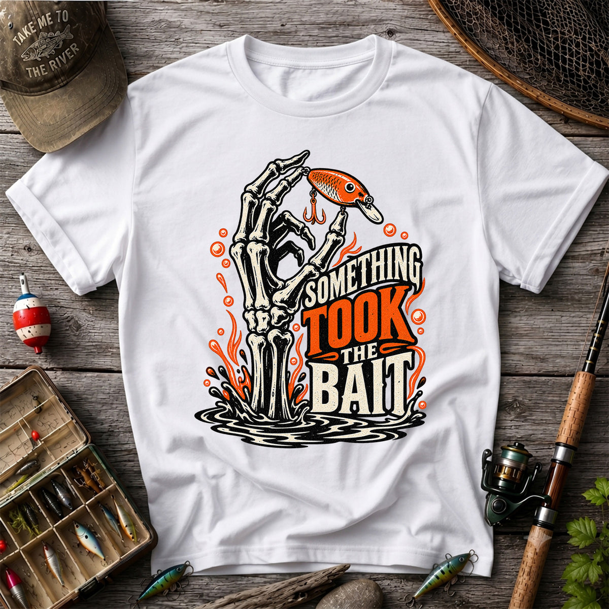 Skeleton Took the Bait Fishing Lure Gothic Graphic T-Shirt