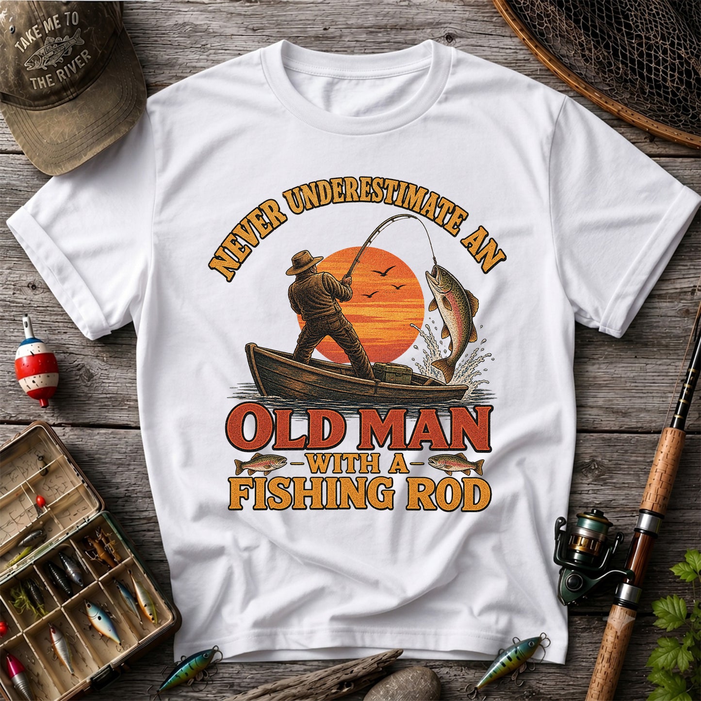 Never Underestimate an Old Man With a Fishing Rod T-Shirt