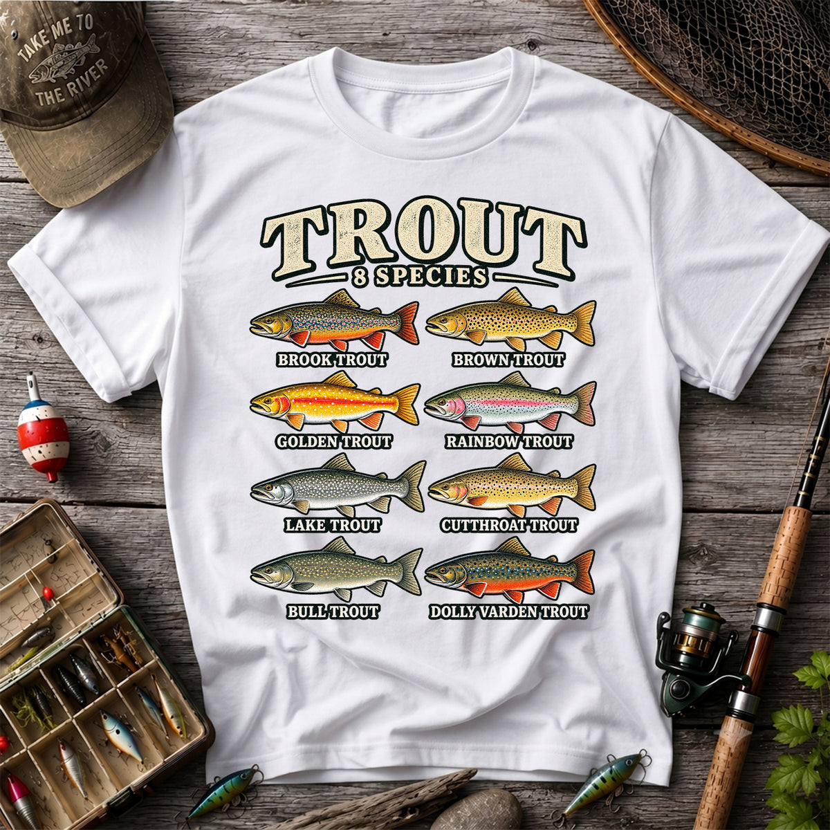 Trout 8 Species Vintage Fish Chart Graphic T-Shirt