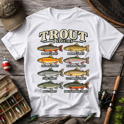 Trout 8 Species Vintage Fish Chart Graphic T-Shirt