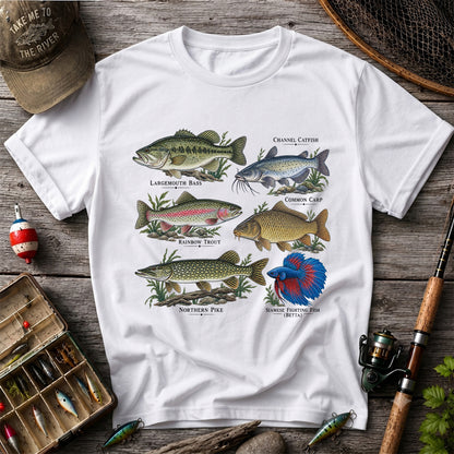 Bass Trout Catfish Carp Pike and Betta Freshwater Fish Graphic T-Shirt