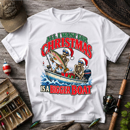 All I Want for Christmas Is a Bigger Boat Skeleton Rainbow Trout Fishing T-Shirt