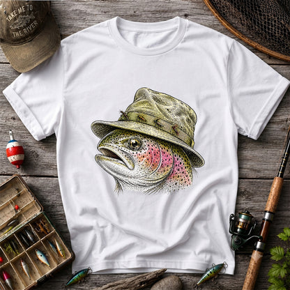 Rainbow Trout Wearing Fishing Hat Graphic T-Shirt