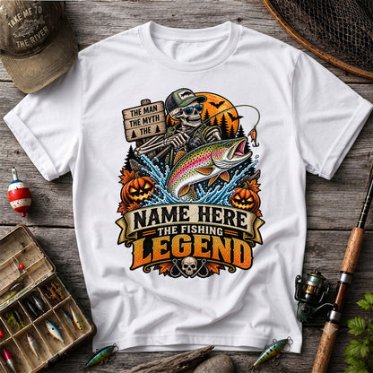 The Man The Myth The Fishing Legend Name Here Halloween Skeleton Rainbow Trout T-Shirt