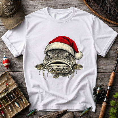 Christmas Catfish Santa Hat Holiday Fishing Graphic T-Shirt