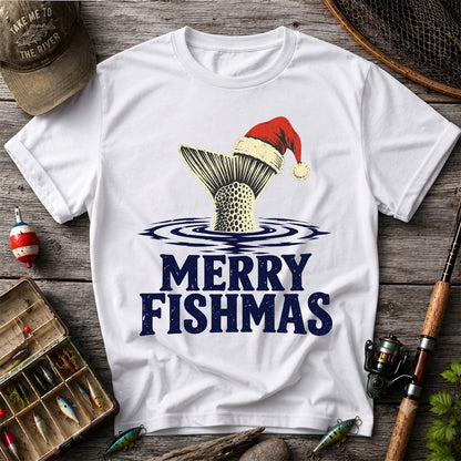 Merry Fishmas Santa Hat Trout Fishing Graphic T-Shirt