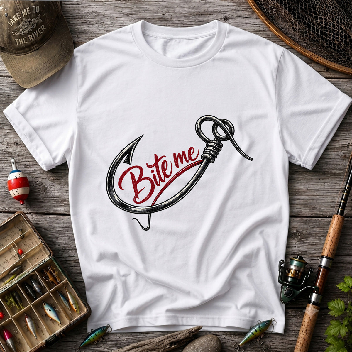Bite Me Fishing Hook Funny Graphic T-Shirt