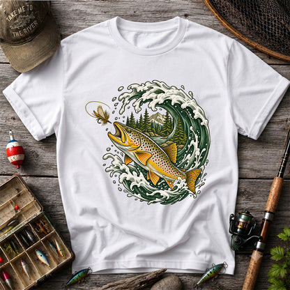 Brown Trout Chasing a Fly Through a Mountain Wave Graphic T-Shirt
