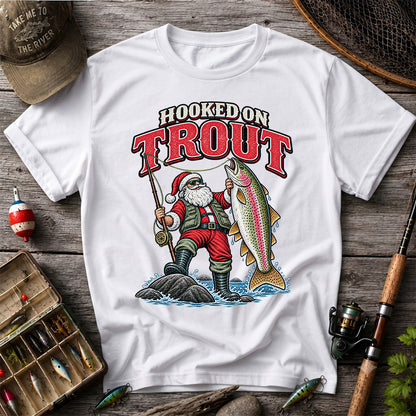 Hooked on Trout Santa Claus Rainbow Trout Christmas Fishing T-Shirt