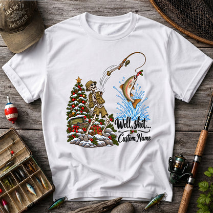 Skeleton Angler Christmas Fishing Personalized Graphic T-Shirt