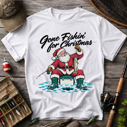 Santa Claus Ice Fishing Christmas Graphic T-Shirt