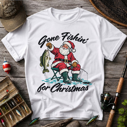 Santa Fishing with Bass Christmas Graphic T-Shirt