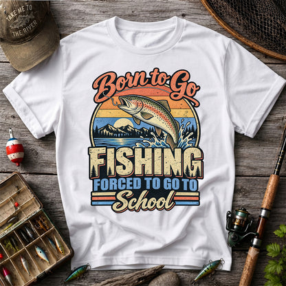 Born to Go Fishing Forced to Go to School Retro Rainbow Trout T-Shirt