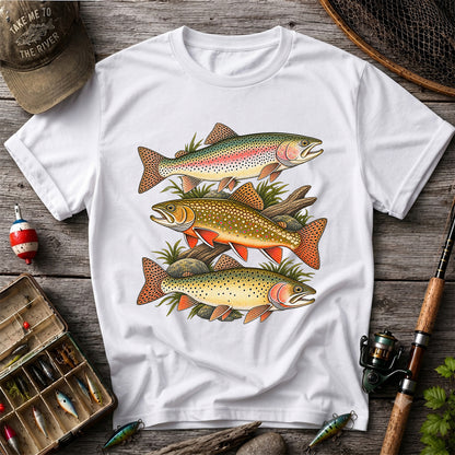 Vintage Rainbow Brook and Brown Trout Fishing Graphic T-Shirt
