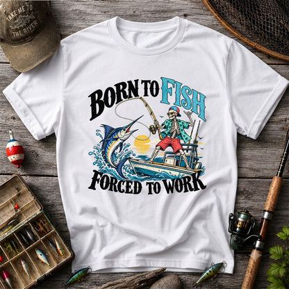 Skeleton Marlin Fishing Boat Graphic T-Shirt