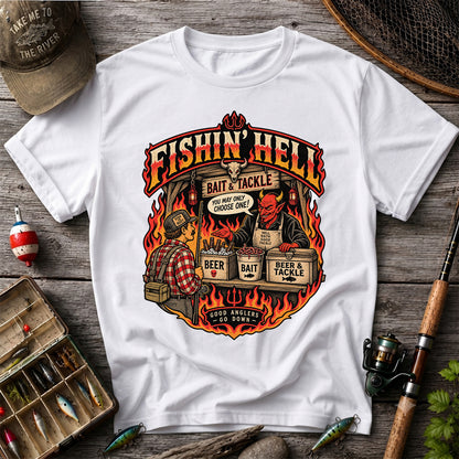 Fishin' Hell Devil Bait and Tackle Funny Fishing T-Shirt