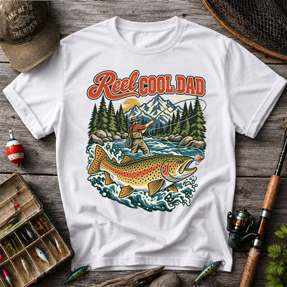 Reel Cool Dad Rainbow Trout Fly Fishing Graphic T-Shirt