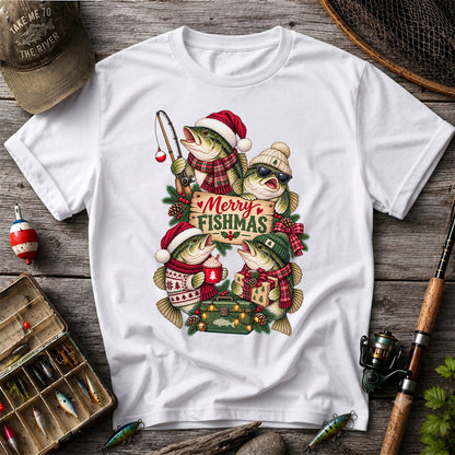 Merry Fishmas Bass Christmas Fishing Graphic T-Shirt
