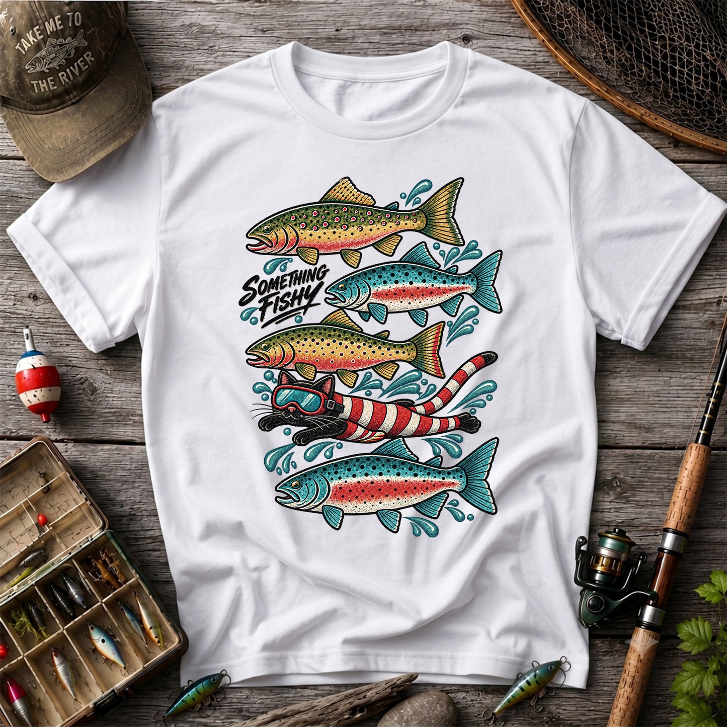 Something Fishy Trout and Snorkeler Fishing Graphic T-Shirt