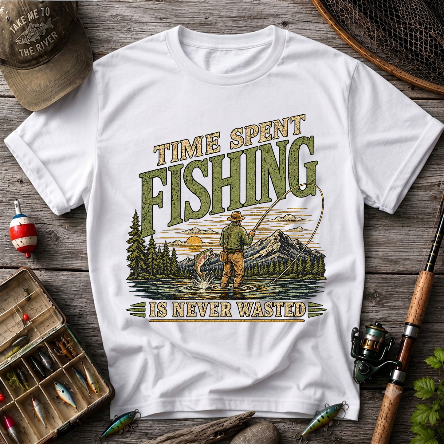 Time Spent Fishing Is Never Wasted Fly Fishing T-Shirt