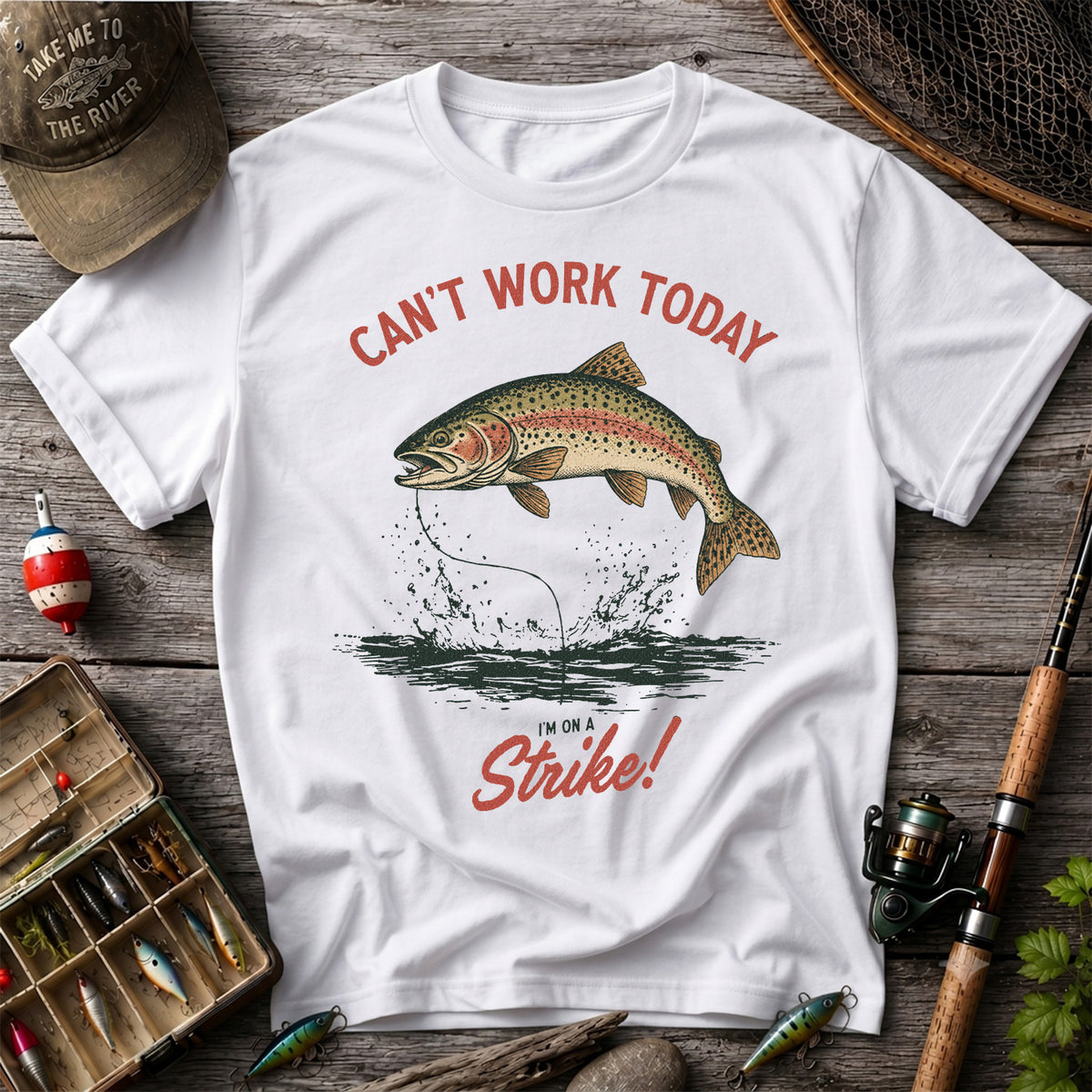 Can't Work Today Strike Rainbow Trout Vintage Fishing T-Shirt