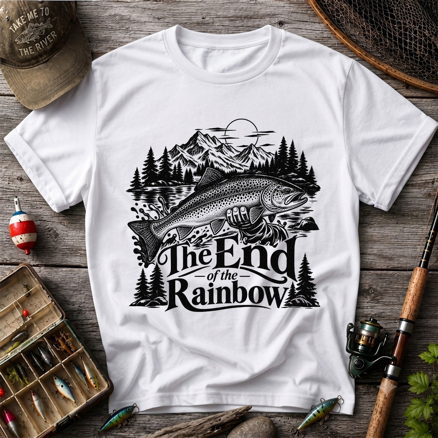 The End of the Rainbow Trout and Mountain Fishing Graphic T-Shirt