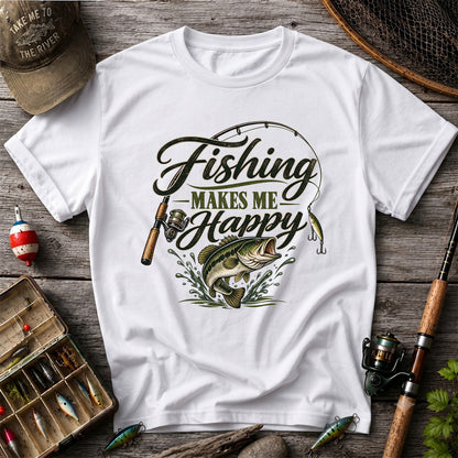 Fishing Makes Me Happy Bass Fishing Graphic T-Shirt