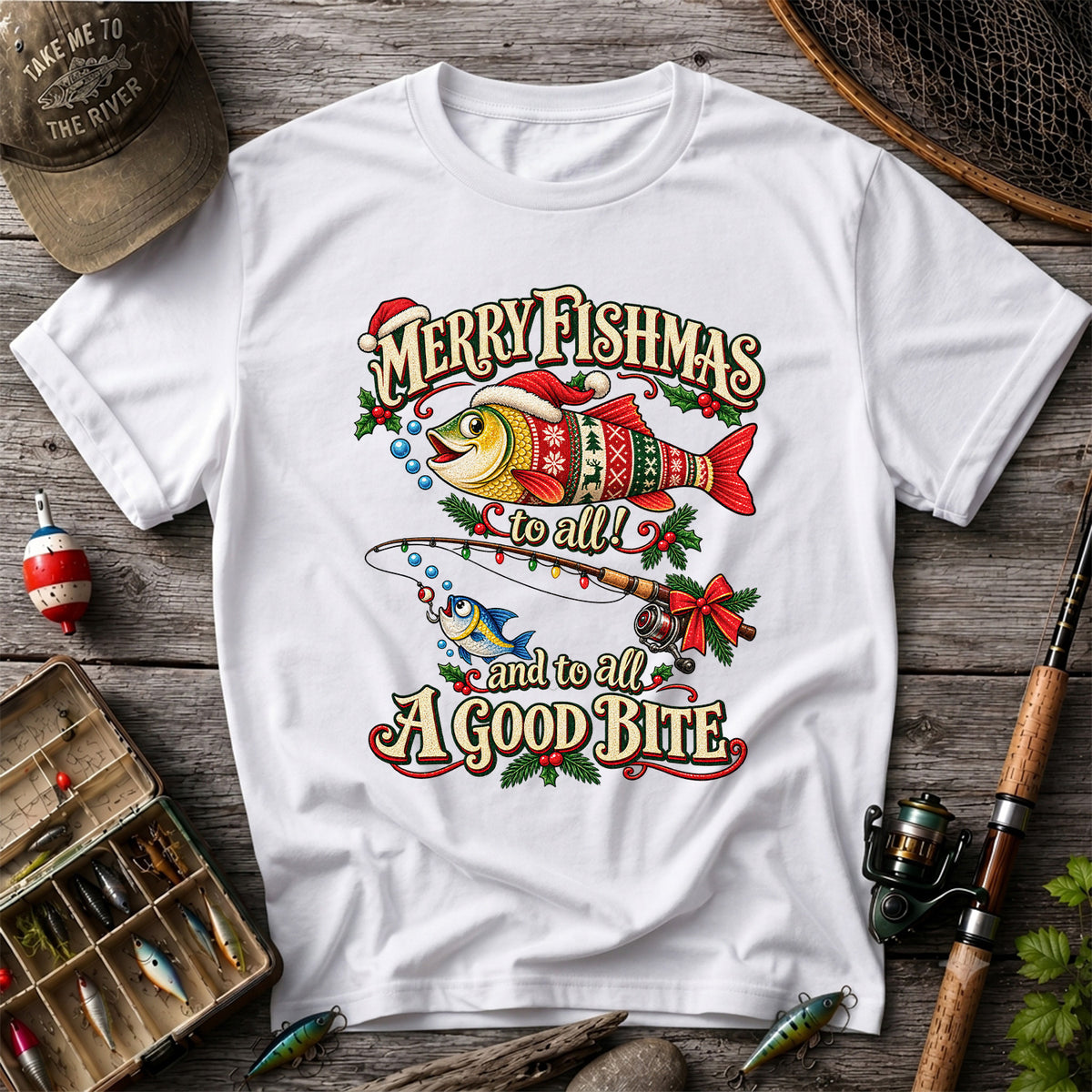 Merry Fishmas to All and to All a Good Bite Christmas Fishing T-Shirt