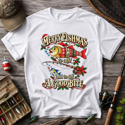 Merry Fishmas to All and to All a Good Bite Christmas Fishing T-Shirt