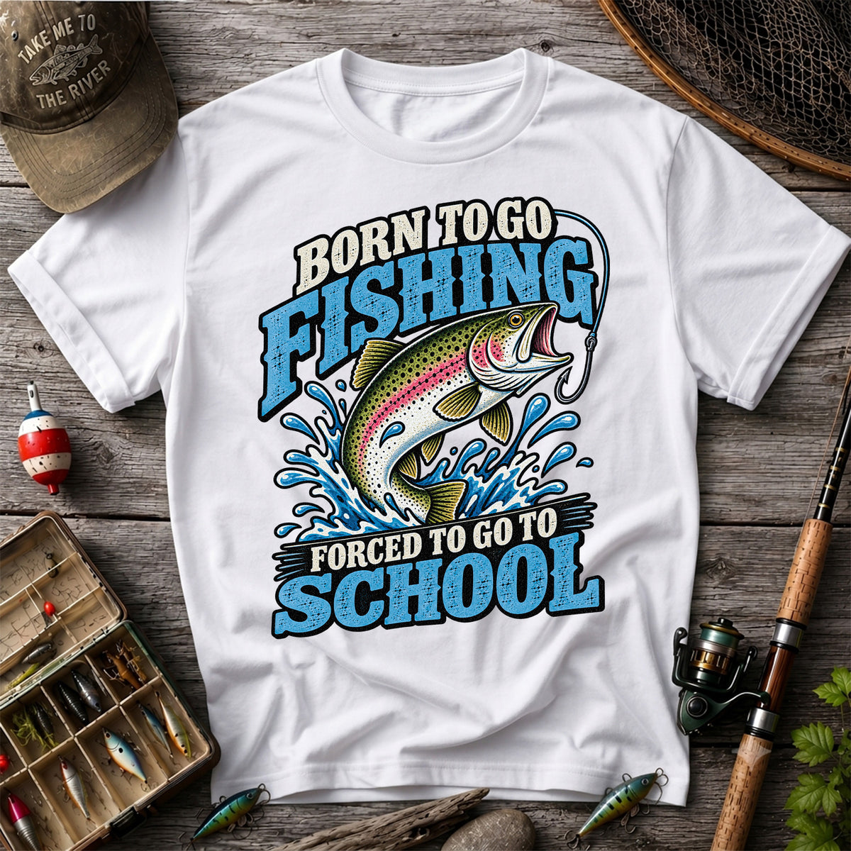 Born to Go Fishing Forced to Go to School Rainbow Trout T-Shirt