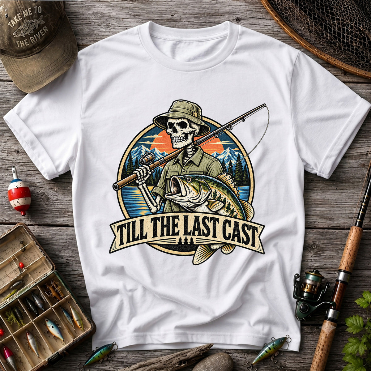Till the Last Cast Skeleton Bass Fishing T-Shirt