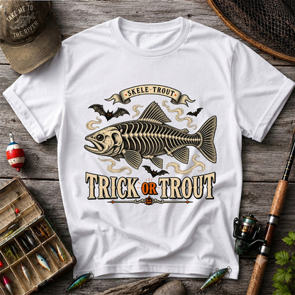 Skele-Trout Trick or Trout Halloween Fishing T-Shirt