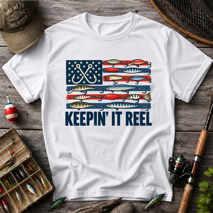 Keepin' It Reel American Flag Fishing Lures Graphic T-Shirt