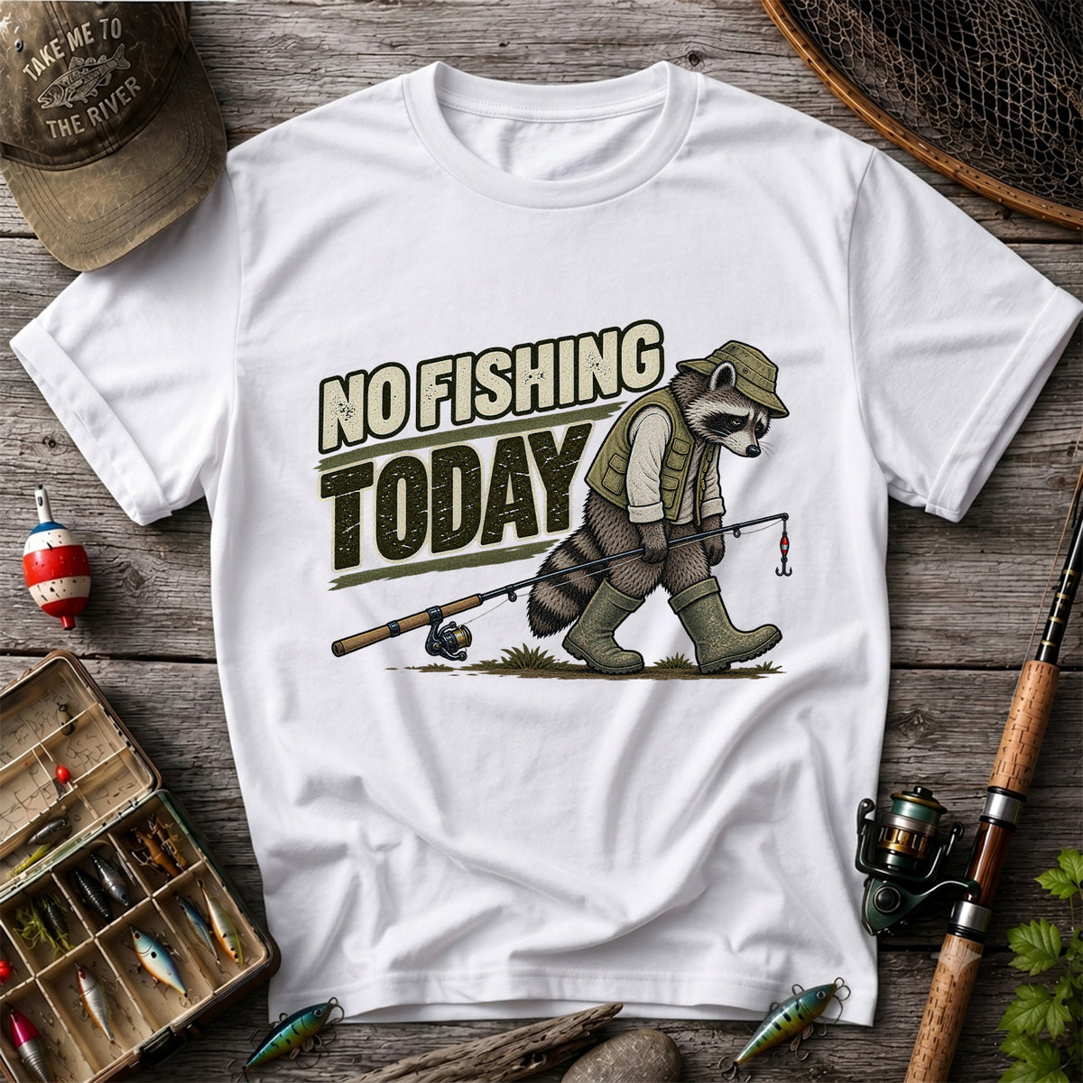 No Fishing Today Raccoon Funny Fishing T-Shirt