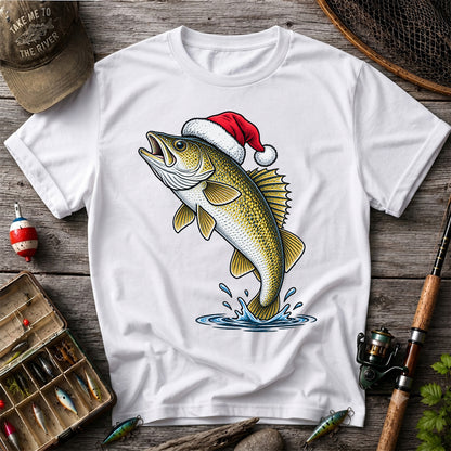 Santa Hat Walleye Christmas Fishing Graphic T-Shirt
