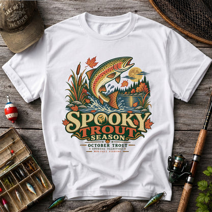 Spooky Trout Season Mid-Fall Fishing Graphic T-Shirt