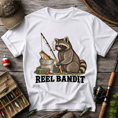 Reel Bandit Smoking Raccoon with Fishing Rod Funny T-Shirt
