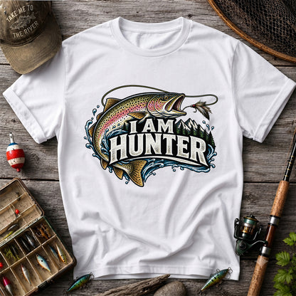 I Am Hunter Rainbow Trout Fly Fishing Mountain Graphic T-Shirt