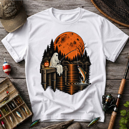Ghost Fishing for Rainbow Trout Under an Orange Moon Halloween T-Shirt