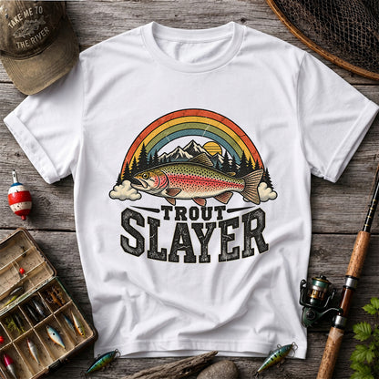 Trout Slayer Rainbow Trout Mountain Sunset Fishing T-Shirt