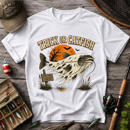 Trick or Catfish Halloween Fishing T-Shirt, Vintage Trout Angler Tee