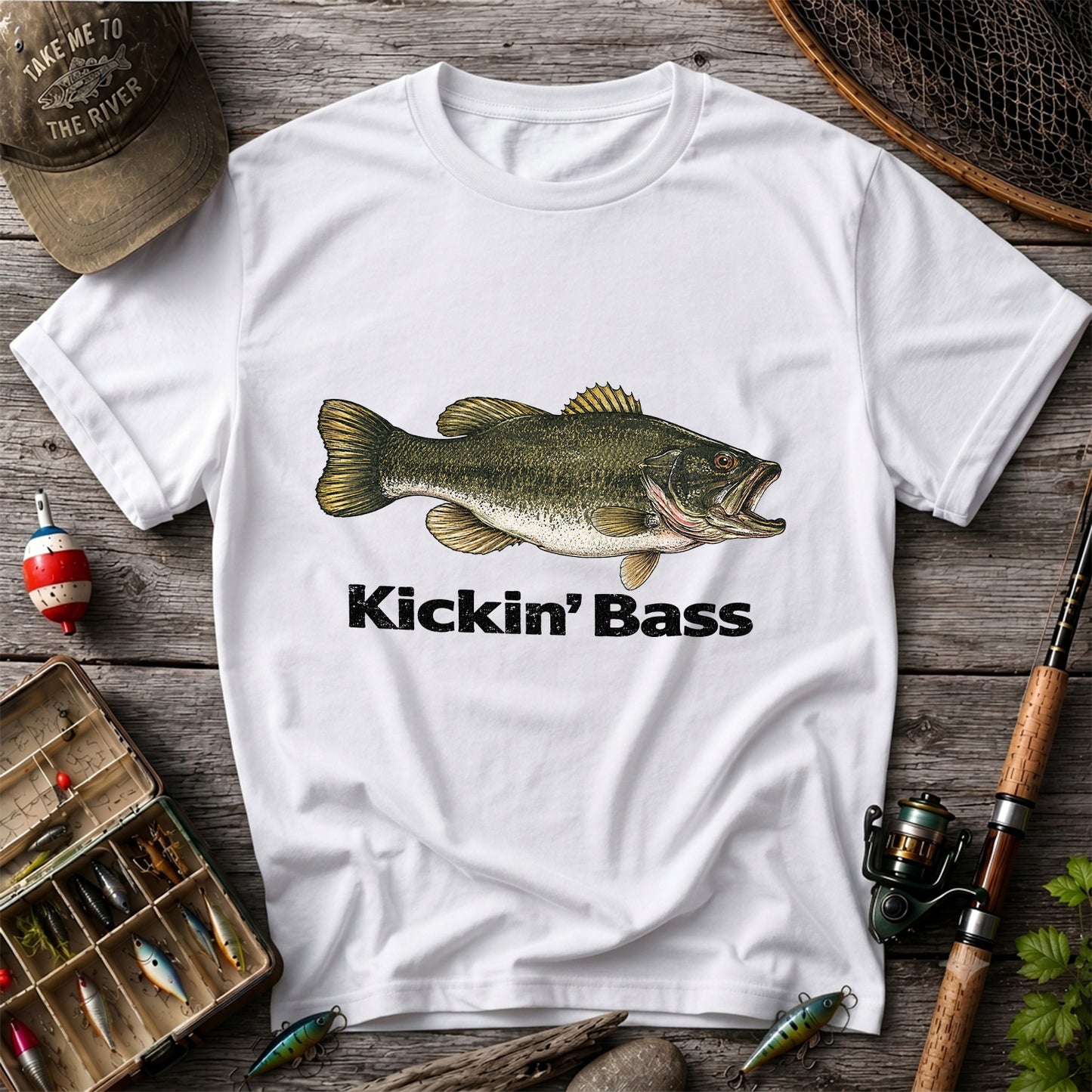 Kickin' Bass Largemouth Bass Funny Fishing Graphic T-Shirt