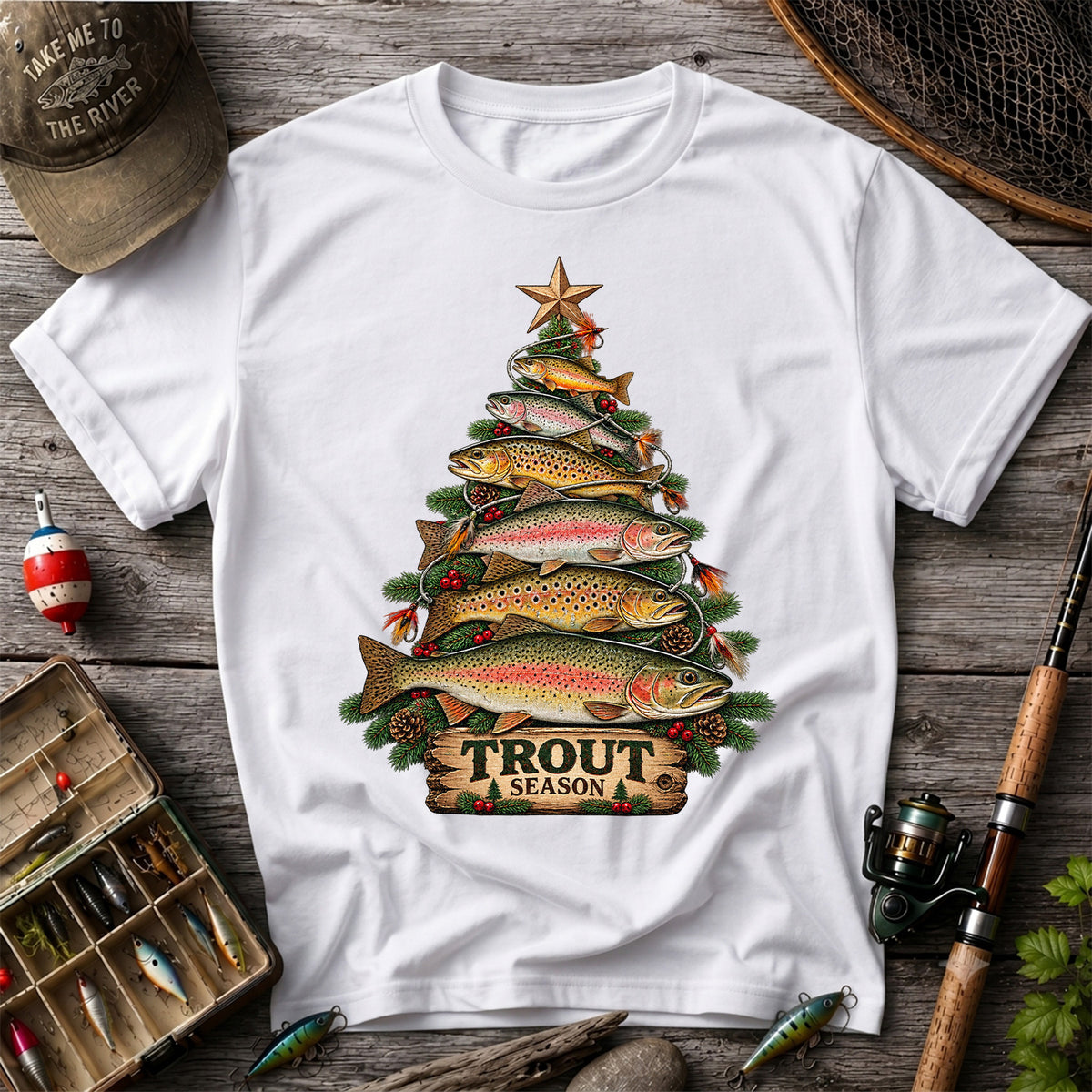 Trout Season Fish Christmas Tree Fishing T-Shirt