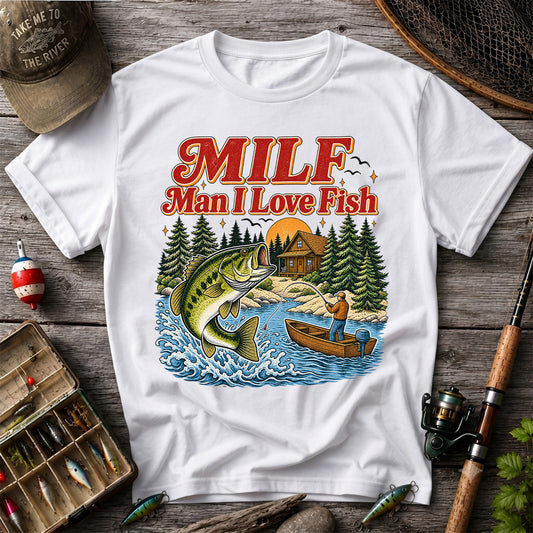 MILF Man I Love Fish Bass Lake Fishing Graphic T-Shirt