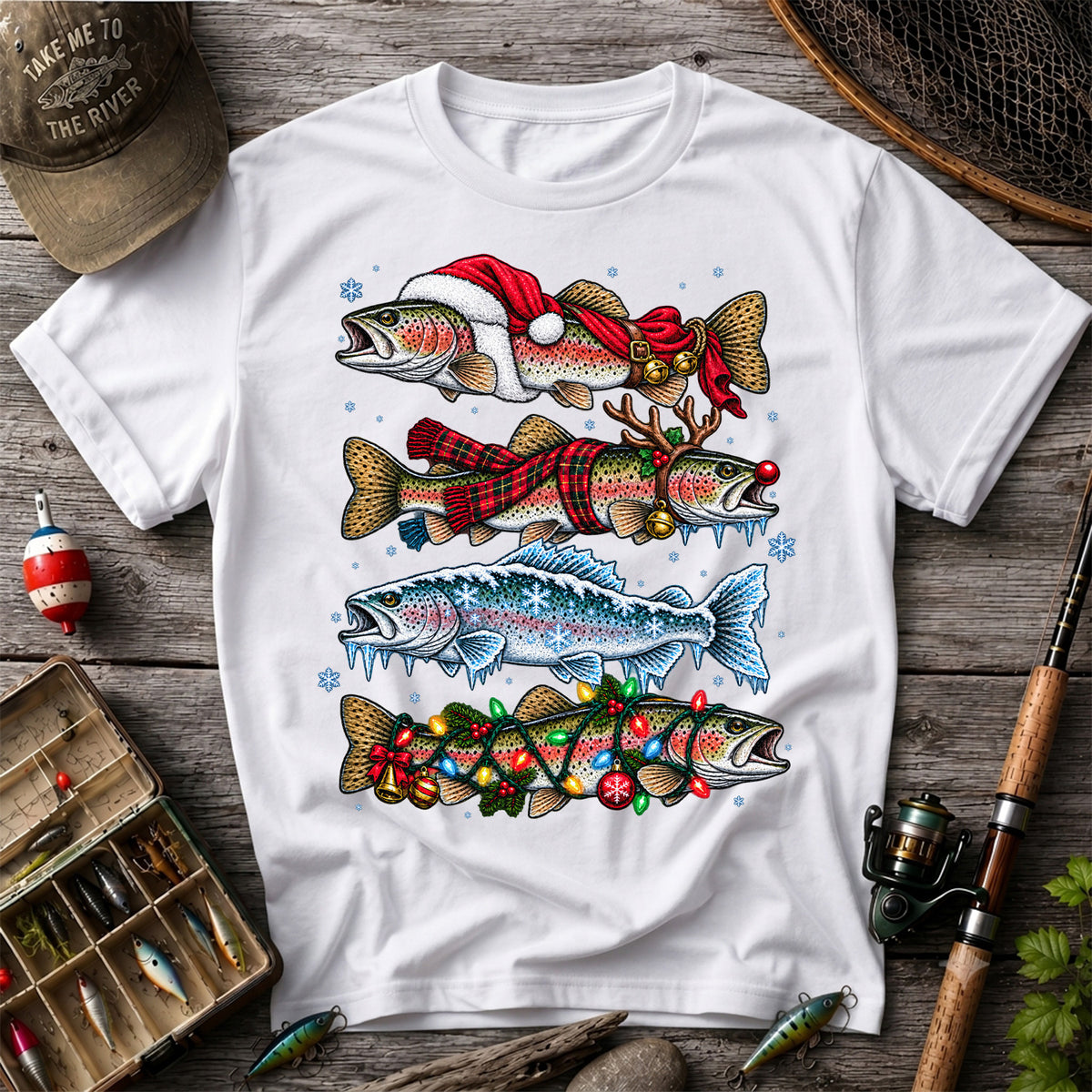 Christmas Rainbow Trout Holiday Fishing Graphic T-Shirt