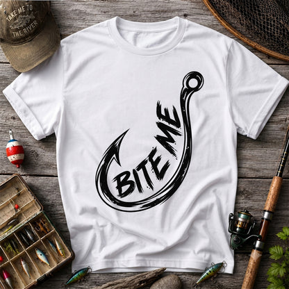 Bite Me Fishing Hook Funny Angler Graphic T-Shirt