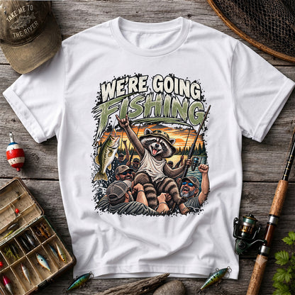 We're Going Fishing Raccoon Outdoor Fishing Graphic T-Shirt