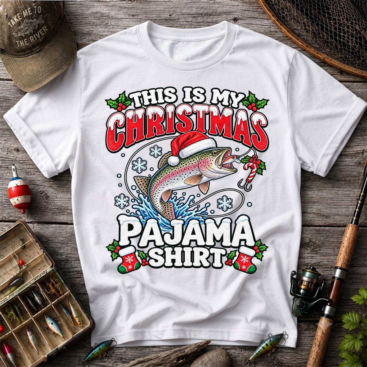 This Is My Christmas Pajama Shirt Rainbow Trout Fishing T-Shirt