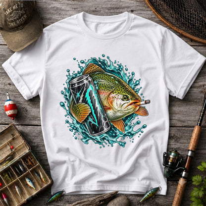 Rainbow Trout with Cigarette and Energy Drink Fishing T-Shirt