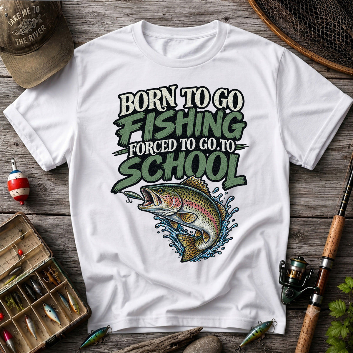 Born to Go Fishing Forced to Go to School Funny Trout T-Shirt